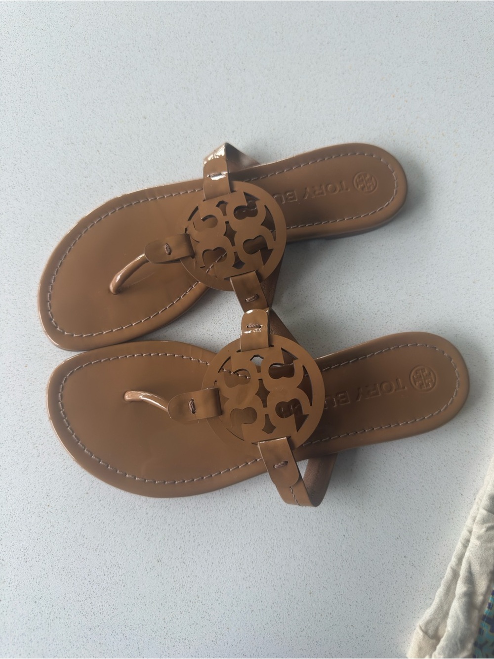 Tory Burch Tan Miller Logo Thong Sandals